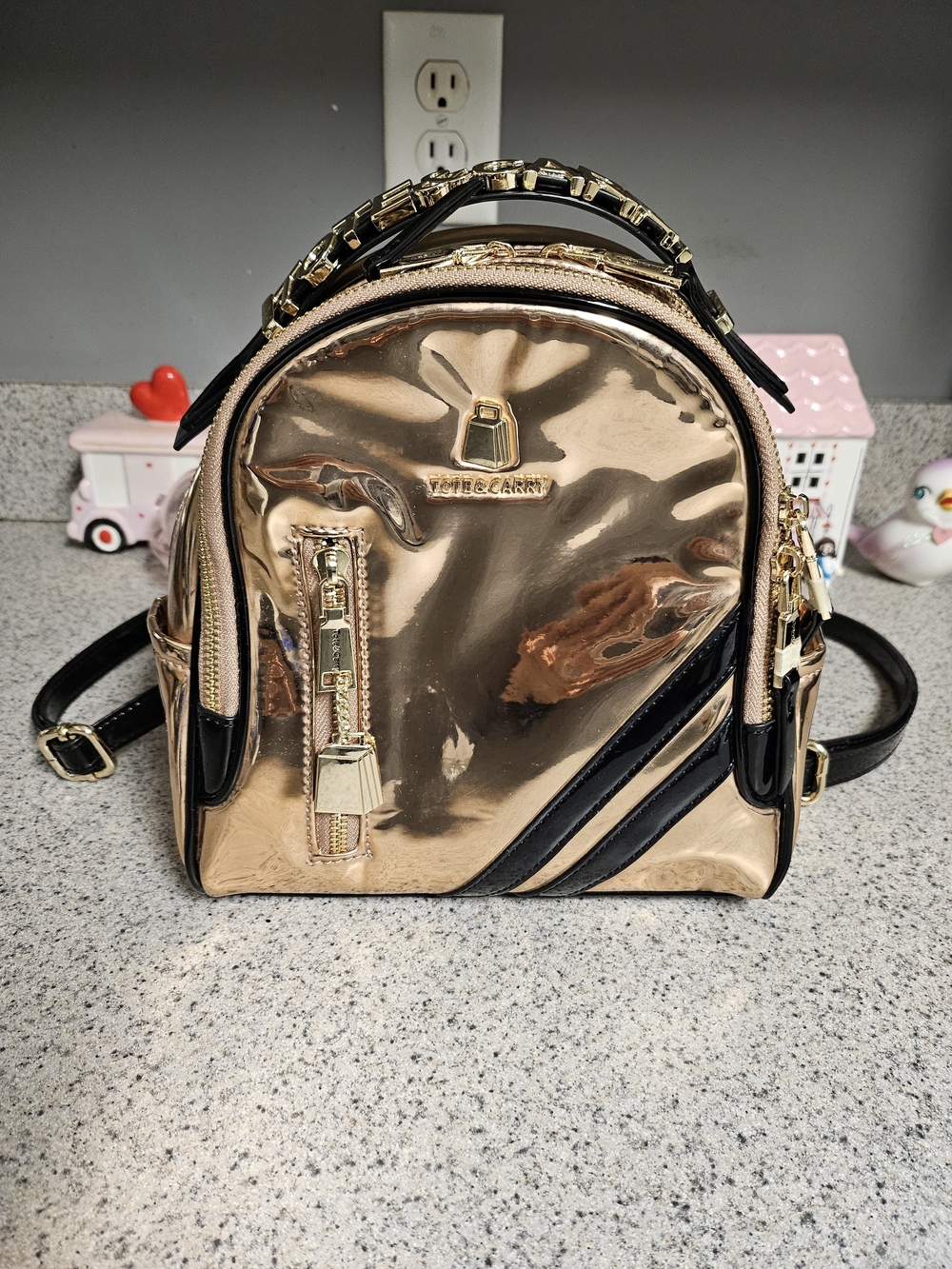 Metallic Rose Gold Mini Backpack Purse -